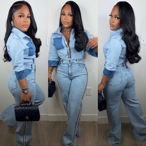 Light Blue Washed Denim set Casual Women's Denim size large